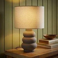 ValueLights | Rochelle Natural Linen Drum Shade Grey Bubble Stack Ceramic Stoneware Table Lamp | Table Lamps, Home Décor & Improvement Essential