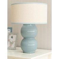 ValueLights | Gemma Linen with Green Trim Drum Shade Stacked Ribbed Green Glazed Table Lamp | Table Lamps, Home Décor & Improvement Essential