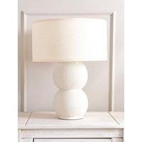 ValueLights | Gemma Linen with Cream Trim Drum Shade Stacked Ribbed Cream Glazed Table Lamp | Table Lamps, Home Décor & Improvement Essential