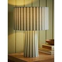 Thorley Green Cream Stripe Fabric Table Lamp Drum Lampshade Bedroom Living Room