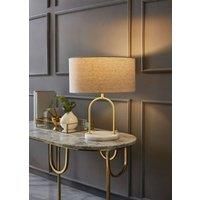 Rachel Arch Marble Base Table Lamp Linen Drum Shade Bedroom Living Room Light