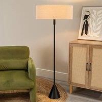 Mitch Triangle Metal Base Single Stem Floor Lamp Natural Linen Squat Drum Shade