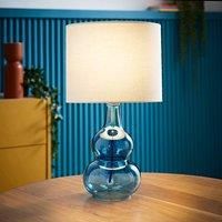 ValueLights | Aida Natural Linen Tall Lamp Shade Bright Blue Bubble Glass Table Lamp | Table Lamps, Home Décor & Improvement Essential