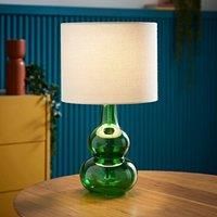 ValueLights | Aida Natural Linen Tall Lamp Shade Bright Green Bubble Glass Table Lamp | Table Lamps, Home Décor & Improvement Essential