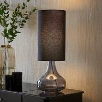 ValueLights | Sylvie Black Linen Tall Lamp Shade Smoked Glass Teardrop Squat Table Lamp | Table Lamps, Home Décor & Improvement Essential