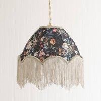 ValueLights | Peony Scalloped Floral Fabric Classic Lamp Shade with Cream Tassels | 300mm Shade Width