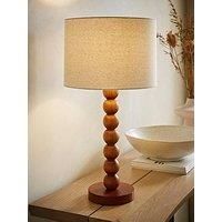 ValueLights | Wyatt Natural Linen Drum Lamp Shade Walnut Wood Bobbin Table Lamp | Table Lamps, Home Décor & Improvement Essential
