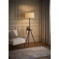 Valuelights Desmond Side Table Tripod Black Floor Lamp With Natural Linen Lamp Shade