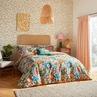 SCION Kukkia Pink/Green/Orange 100% Cotton 3 Piece Duvet Cover Set Double Duvet Cover + 2 Standard Pillowcases