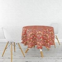 William Morris Red Strawberry Thief Fabric Circle Tablecloth