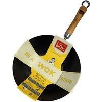School of Wok - 10.5"/27cm Carbon Steel Non-Stick Wok, Flat Bottom, Bamboo Handle