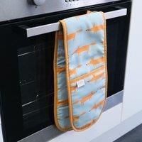 New Dexam Scion Mr Fox Duckegg Blue & Orange Double Oven Glove Cotton Pot Holder