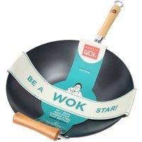 School of Wok - 14"/36cm Heavy Duty Carbon Steel Wok, Flat Bottom, Bamboo Handle