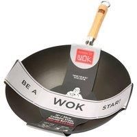 School of Wok by Dexam 13"/33cm Round Bottom Pre-Seasoned Carbon Steel Wok