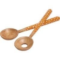 Dexam 16050471 Sintra Mango Wood Spotted Salad Servers-Ochre, White