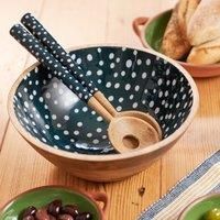 Dexam Sintra Mango Wood Spotted Salad Bowl - Ink Blue