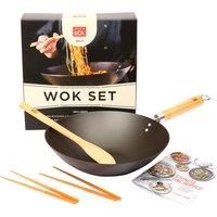 School of Wok - Gift Set, Pre-Seasoned 12"/30cm Wok, with Spatula, Chopsticks & Recipe Booklet, for All Hob Types
