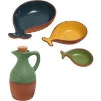 Dexam Sintra Set of 3 Glazed Terracotta Fish Tapas Dishes & Oil Drizzler