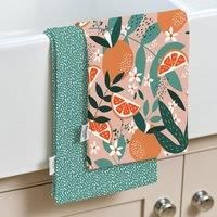 Dexam Exotic Fruit Recycled Cotton Set of 2 Tea Towels - Blush