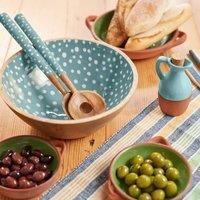 Dexam Sintra Mango Wood Spotted Salad Bowl - Duck Egg Blue