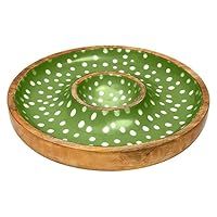 Dexam Sintra Mango Wood Spotted Chip and Dip Bowl - Green