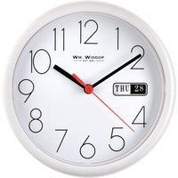 Wm. Widdop White Wall Clock | Time Day & Date Clock | 21.5 x 21.5 x 4cm