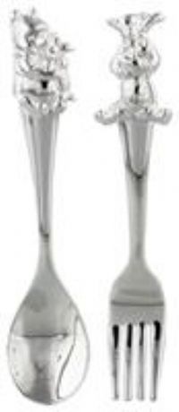 Disney Winnie the Pooh Silverplated Fork & Spoon And Napkin Set New Boxed RARE