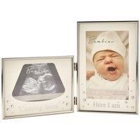 Bambino Silverplated Double Scan Sonogram & New Baby Photo Frame - Coming Soon & Here I Am