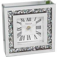 NEW Square Glam Freestanding Iridescent Crystal Mirror Border Mantel Clock Roman