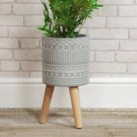 Country Living Ornate Grey Fibre Clay Planter with Wooden Legs