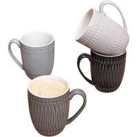 Set of 4 Grey Scale Stoneware Coffee Mugs