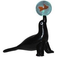 Objets d'art Miniature Glass Figurine - Sea Lion with Fish