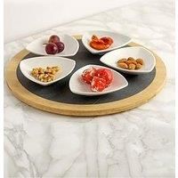 Set of 5 Ceramic Dishes with Round Slate Tray