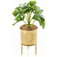 Hestia Gold Footed Planter With Faux Plant