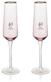 Amore Champagne Flutes Set of 2 - 40th Anniversary - Pink
