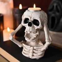 White Skeleton Tealight Holder Spooky Halloween Decor