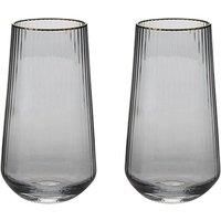 Set of 2 Grey Hi Ball Glasses with Gold Rim
