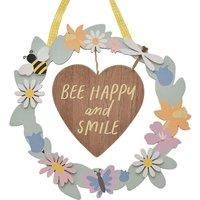 The Cottage Garden Bee Happy Hanging Wreath Plaque