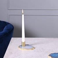Widdop Celestial Blue Agate Candlestick Holder for Dinner Candle with Gold Edging
