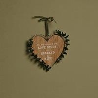 Wooden Heart Hanging Plaque with Leaves - Husband and Wife
