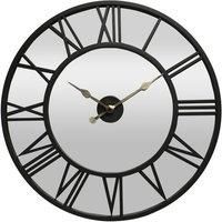 Hometime Retro Black Mirrored Roman Dial Wall Clock - 76Cm