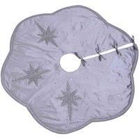 Silver Star Hand Embellished Christmas Tree Skirt with Scalloped Edge