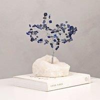 Gemstone Tree Crystal Ornament Lapis Lazuli Small Glazed Glass Blue Beads Décor