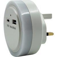 Uni-Com Plug-in Night Light with Built-in USB-A & USB-C Charger, Dusk to Dawn Sensor, Energy Saving Long Life LEDs, Soft Light for Children’s Rooms, Bedrooms, Stairways & Hallways