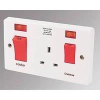 Crabtree Capital 45 A & 13A 2-Gang DP Cooker Switch & 13A DP Switched Socket White with Neon (81895)