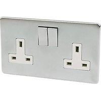 Crabtree Platinum 13A 2-Gang DP Switched Plug Socket Satin Chrome with White Inserts (78566)