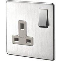 Crabtree Platinum 13A 1-Gang DP Switched Plug Socket Satin Chrome with White Inserts (39803)