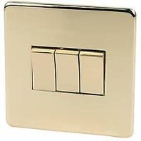 Crabtree Platinum 10AX 3-Gang 2-Way Light Switch Polished Brass (20510)