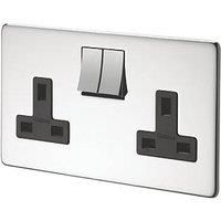 Crabtree Platinum 13A 2-Gang DP Switched Plug Socket Polished Chrome with Black Inserts (22279)
