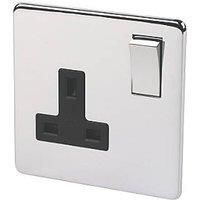 Crabtree 13A 1-Gang DP Switched Socket Blk Ins Pol Chrome Flat Plate